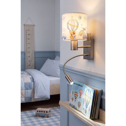 BRILAGI - LED Children's flexible wall lamp BOBO 1xE27/25W/230V + LED/3W matte chrome/white/blue/teddy bears
