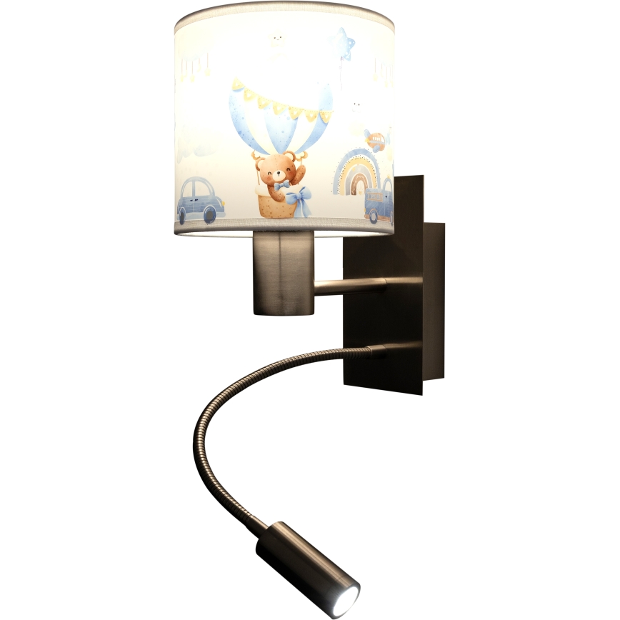 BRILAGI - LED Children's flexible wall lamp BOBO 1xE27/25W/230V + LED/3W matte chrome/white/blue/teddy bears
