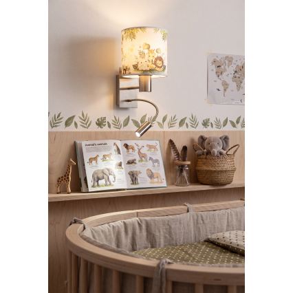 BRILAGI - LED Kids' Flexible Wall Lamp BOBO 1xE27/25W/230V + LED/3W matte chrome/white/green/jungle