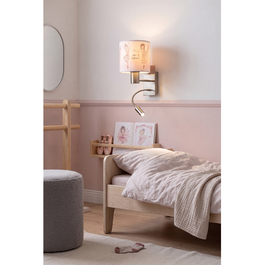 BRILAGI - LED Kids' Flexible Wall Lamp BOBO 1xE27/25W/230V + LED/3W matte chrome/white/pink/ballet slippers