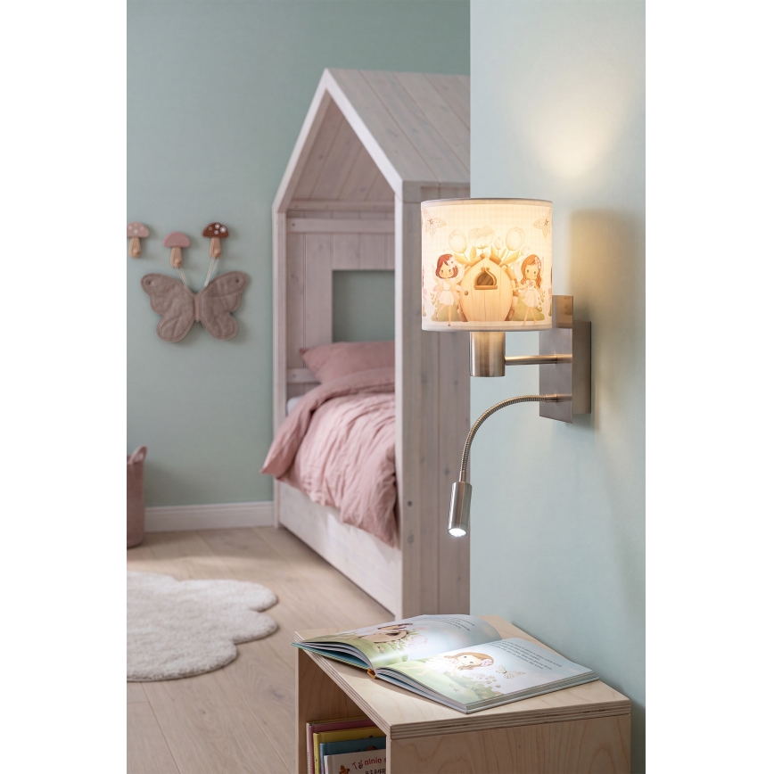 BRILAGI - LED Kids' Flexible Wall Lamp BOBO 1xE27/25W/230V + LED/3W matte chrome/white/pink/fairies