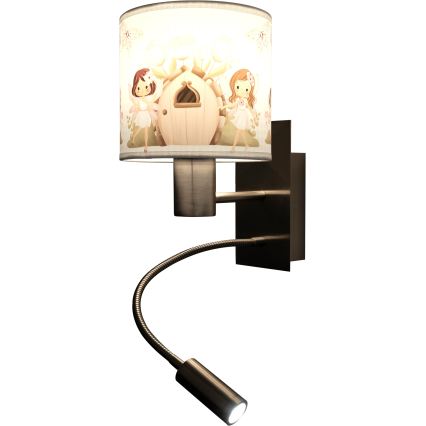 BRILAGI - LED Kids' Flexible Wall Lamp BOBO 1xE27/25W/230V + LED/3W matte chrome/white/pink/fairies