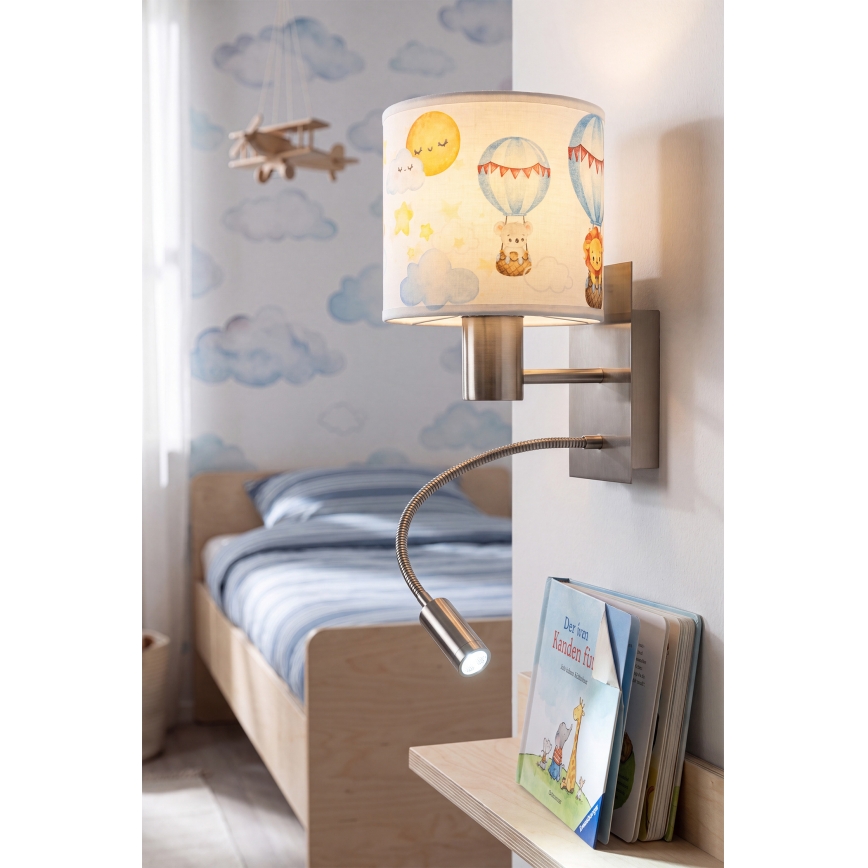 BRILAGI - LED Children's Flexible Wall Lamp BOBO 1xE27/25W/230V + LED/3W Matte Chrome/White/Animal Motifs