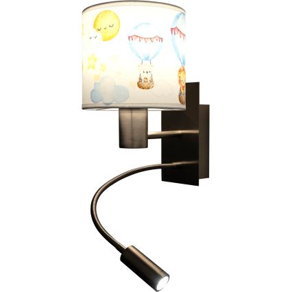 BRILAGI - LED Children's Flexible Wall Lamp BOBO 1xE27/25W/230V + LED/3W Matte Chrome/White/Animal Motifs