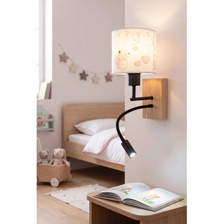 BRILAGI - LED Children's flexible wall lamp BOBO WOOD 1xE27/25W/230V + LED/3W oak/black/cream/rabbits