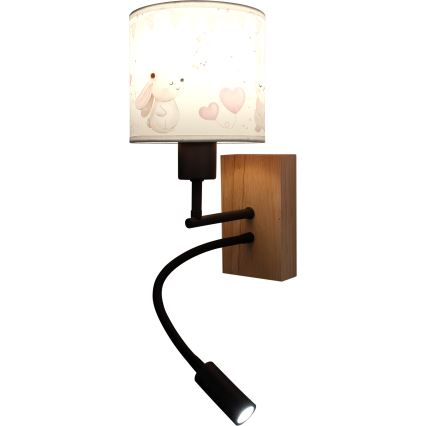 BRILAGI - LED Children's flexible wall lamp BOBO WOOD 1xE27/25W/230V + LED/3W oak/black/cream/rabbits