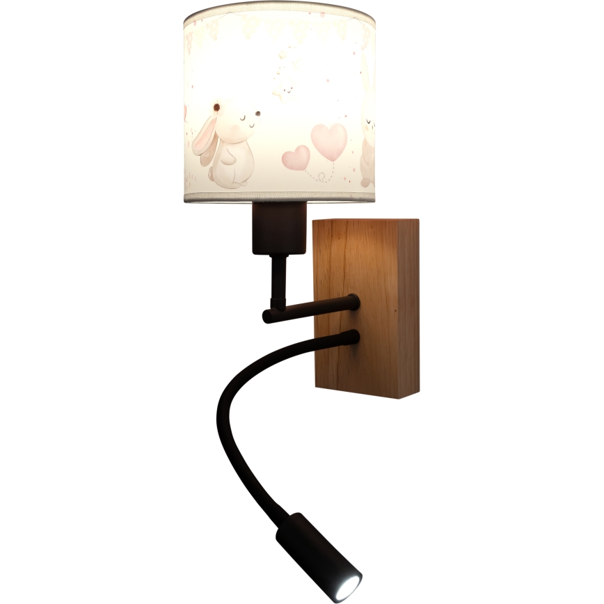 BRILAGI - LED Children's flexible wall lamp BOBO WOOD 1xE27/25W/230V + LED/3W oak/black/cream/rabbits