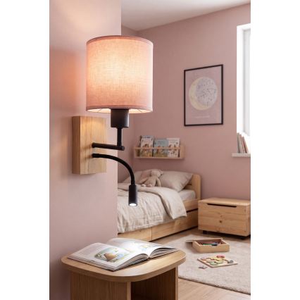 BRILAGI - LED Flexible Wall Lamp BOBO WOOD 1xE27/25W/230V + LED/3W oak/black/pink