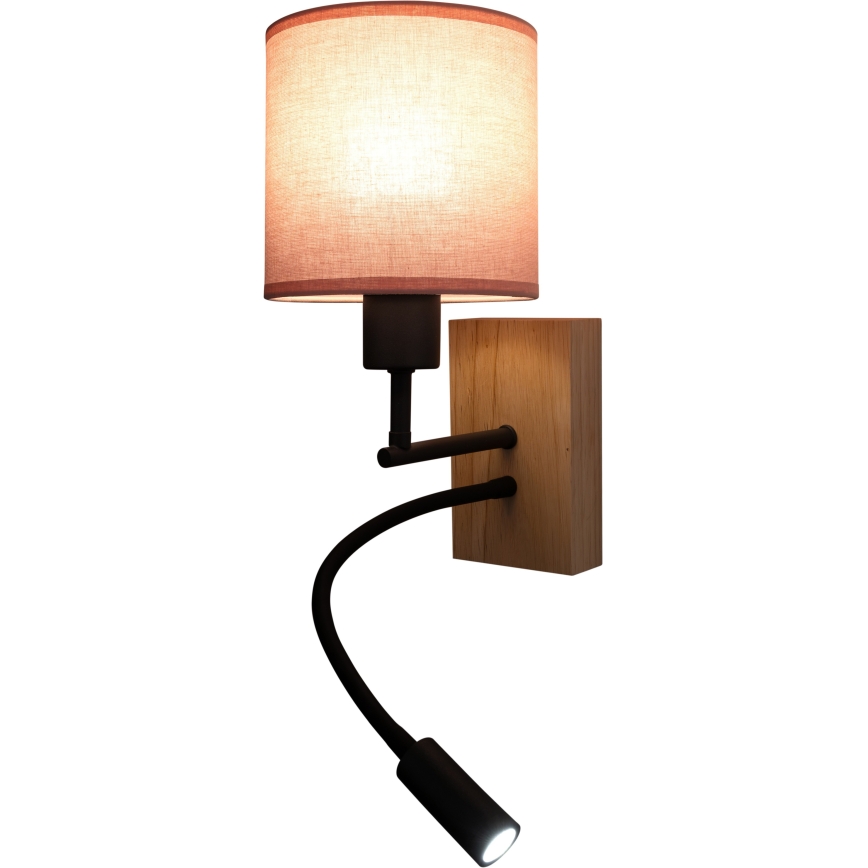 BRILAGI - LED Flexible Wall Lamp BOBO WOOD 1xE27/25W/230V + LED/3W oak/black/pink