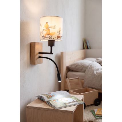 BRILAGI - LED Kids' Flexible Wall Lamp BOBO WOOD 1xE27/25W/230V + LED/3W oak/black/white/animal motifs