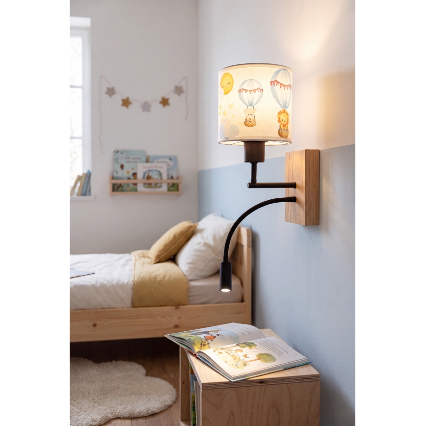BRILAGI - LED Kids' Flexible Wall Lamp BOBO WOOD 1xE27/25W/230V + LED/3W oak/black/white/animal motifs