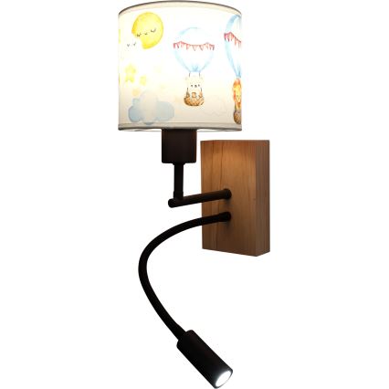 BRILAGI - LED Kids' Flexible Wall Lamp BOBO WOOD 1xE27/25W/230V + LED/3W oak/black/white/animal motifs