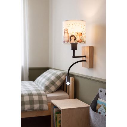 BRILAGI - LED Children's Flexible Wall Lamp BOBO WOOD 1xE27/25W/230V + LED/3W oak/black/white/animal motifs