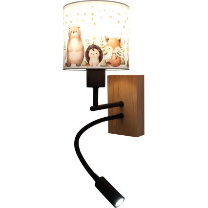 BRILAGI - LED Children's Flexible Wall Lamp BOBO WOOD 1xE27/25W/230V + LED/3W oak/black/white/animal motifs
