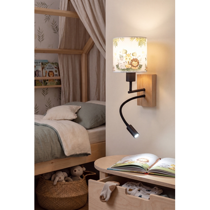 BRILAGI - LED Flexible Children's Wall Lamp BOBO WOOD 1xE27/25W/230V + LED/3W oak/black/white/green/jungle