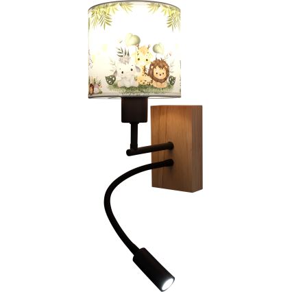 BRILAGI - LED Flexible Children's Wall Lamp BOBO WOOD 1xE27/25W/230V + LED/3W oak/black/white/green/jungle