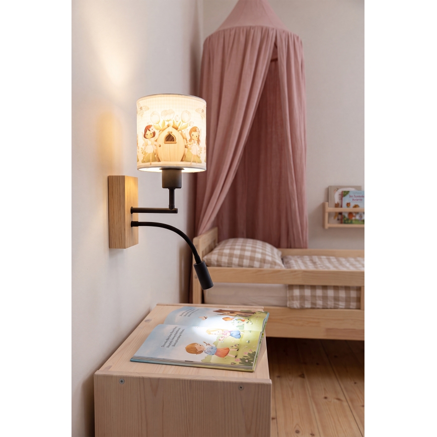 BRILAGI - LED Kids' Adjustable Wall Lamp BOBO WOOD 1xE27/25W/230V + LED/3W oak/black/white/pink/fairies