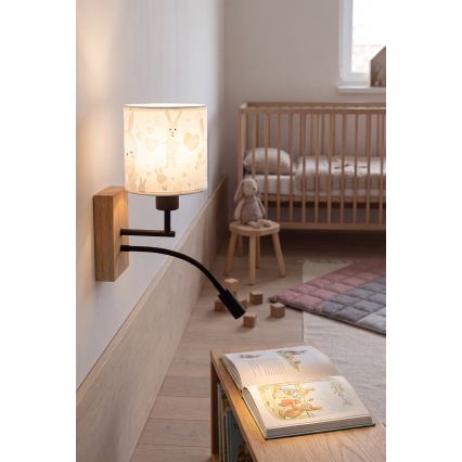 BRILAGI - LED Children's flexible wall lamp BOBO WOOD 1xE27/25W/230V + LED/3W oak/black/white/bunnies
