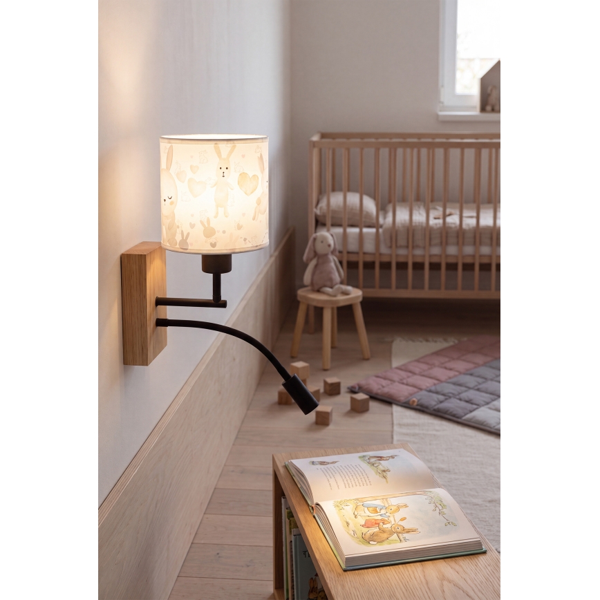 BRILAGI - LED Children's flexible wall lamp BOBO WOOD 1xE27/25W/230V + LED/3W oak/black/white/bunnies