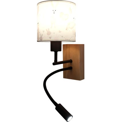 BRILAGI - LED Children's flexible wall lamp BOBO WOOD 1xE27/25W/230V + LED/3W oak/black/white/bunnies