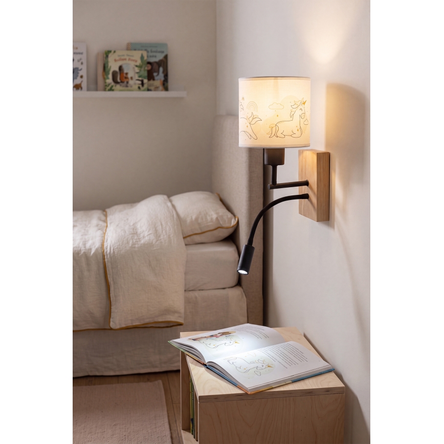 BRILAGI - LED Kids' Flexible Wall Lamp BOBO WOOD 1xE27/25W/230V + LED/3W oak/black/white/unicorns