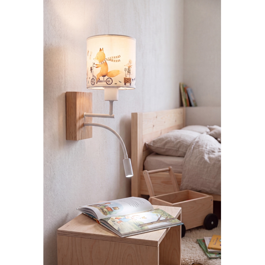 BRILAGI - LED Children's Flexible Wall Lamp BOBO WOOD 1xE27/25W/230V + LED/3W oak/white/animals