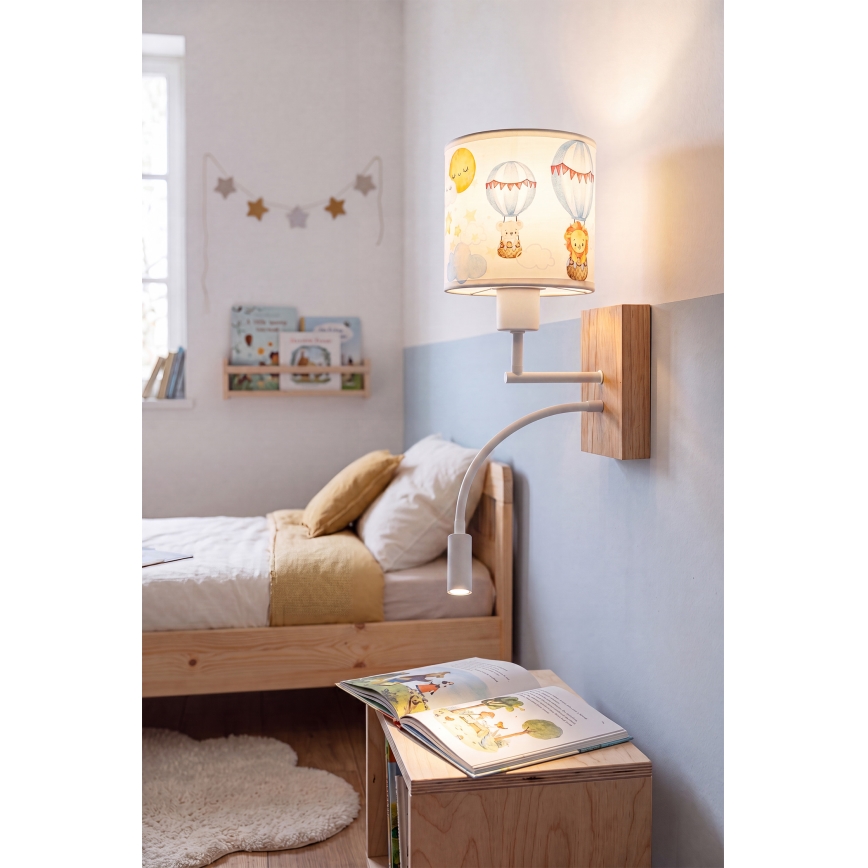 BRILAGI - LED Kids' Flexible Wall Lamp BOBO WOOD 1xE27/25W/230V + LED/3W Oak/White/Animal Motifs