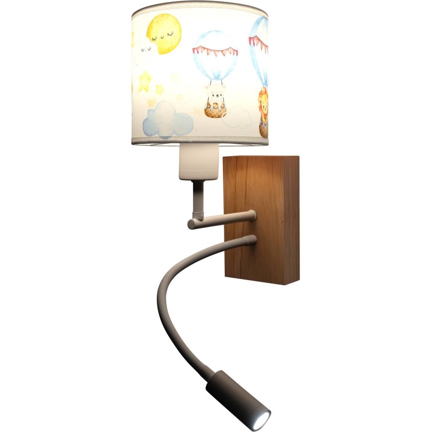 BRILAGI - LED Kids' Flexible Wall Lamp BOBO WOOD 1xE27/25W/230V + LED/3W Oak/White/Animal Motifs
