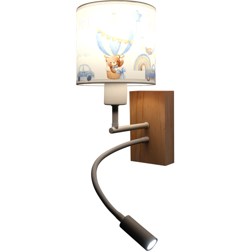BRILAGI - BOBO WOOD LED Adjustable Kids' Wall Lamp 1xE27/25W/230V + LED/3W oak/white/blue/teddy bears