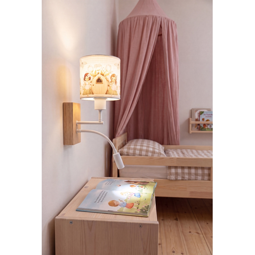 BRILAGI - BOBO WOOD LED Flexible Kids' Wall Lamp 1xE27/25W/230V + LED/3W oak/white/pink/fairies