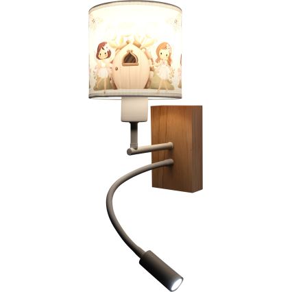 BRILAGI - BOBO WOOD LED Flexible Kids' Wall Lamp 1xE27/25W/230V + LED/3W oak/white/pink/fairies