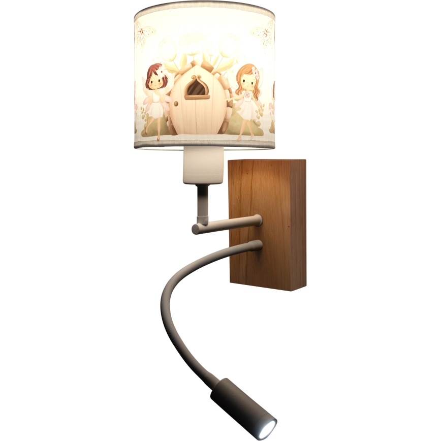 BRILAGI - BOBO WOOD LED Flexible Kids' Wall Lamp 1xE27/25W/230V + LED/3W oak/white/pink/fairies