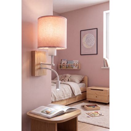 BRILAGI - LED Flexible Wall Lamp BOBO WOOD 1xE27/25W/230V + LED/3W oak/white/pink