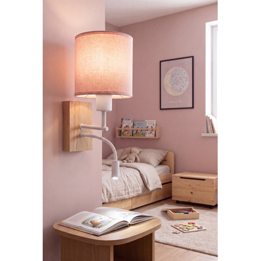 BRILAGI - LED Flexible Wall Lamp BOBO WOOD 1xE27/25W/230V + LED/3W oak/white/pink