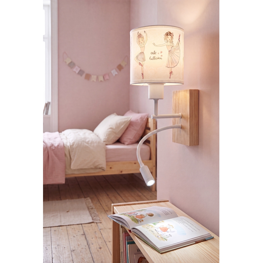 BRILAGI - LED Kids' Flexible Wall Lamp BOBO WOOD 1xE27/25W/230V + LED/3W oak/white/pink/ballet slippers