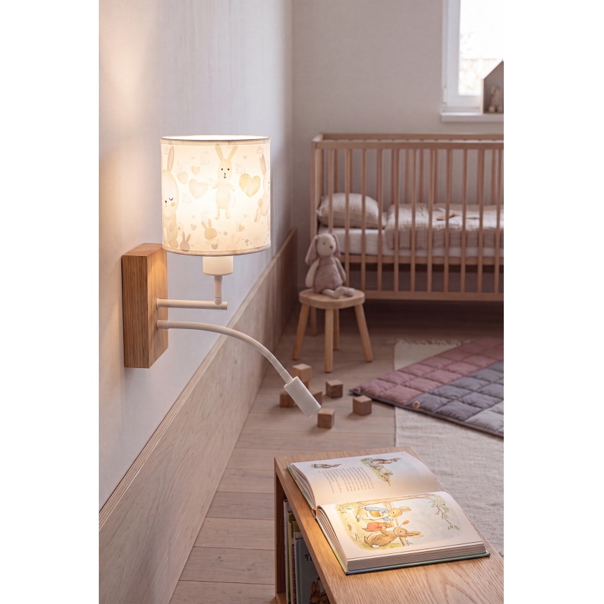 BRILAGI - BOBO WOOD LED Kids' Flexible Wall Lamp 1xE27/25W/230V + LED/3W oak/white/bunnies