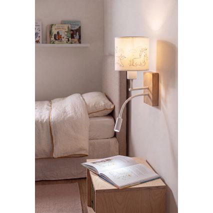 BRILAGI - LED Kids' Flexible Wall Lamp BOBO WOOD 1xE27/25W/230V + LED/3W oak/white/unicorns