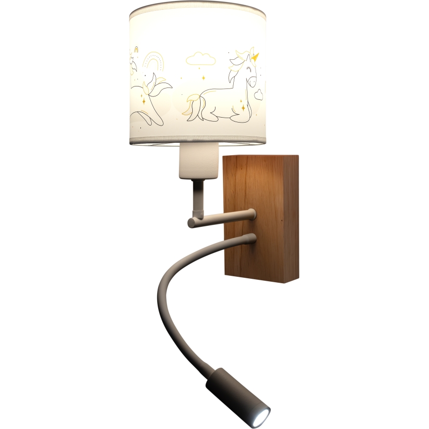 BRILAGI - LED Kids' Flexible Wall Lamp BOBO WOOD 1xE27/25W/230V + LED/3W oak/white/unicorns