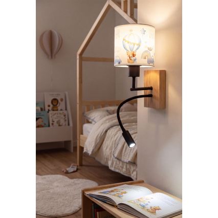 BRILAGI - LED Children's Flexible Wall Lamp BOBO WOOD 1xE27/25W/230V + LED/3W oak/black/white/blue/teddy bears