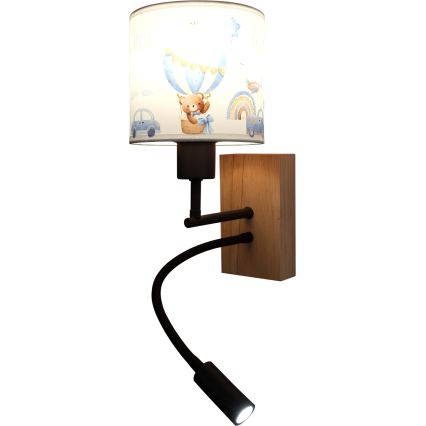 BRILAGI - LED Children's Flexible Wall Lamp BOBO WOOD 1xE27/25W/230V + LED/3W oak/black/white/blue/teddy bears