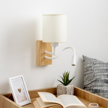 Brilagi - LED Flexible wall lamp 1xE27/25W/230V + LED/3W oak/white/creamy
