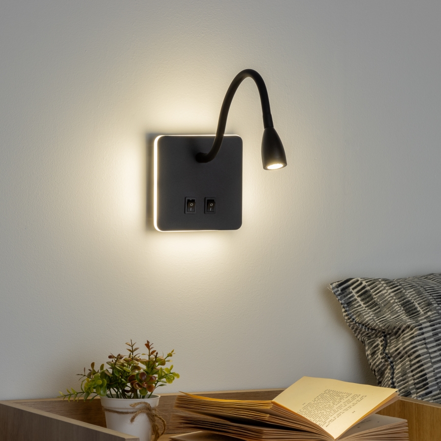 Brilagi - LED Flexible wall lamp MAYA Double LED/4W/230V + LED/3W black