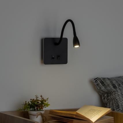 Brilagi - LED Flexible wall lamp MAYA Double LED/4W/230V + LED/3W black