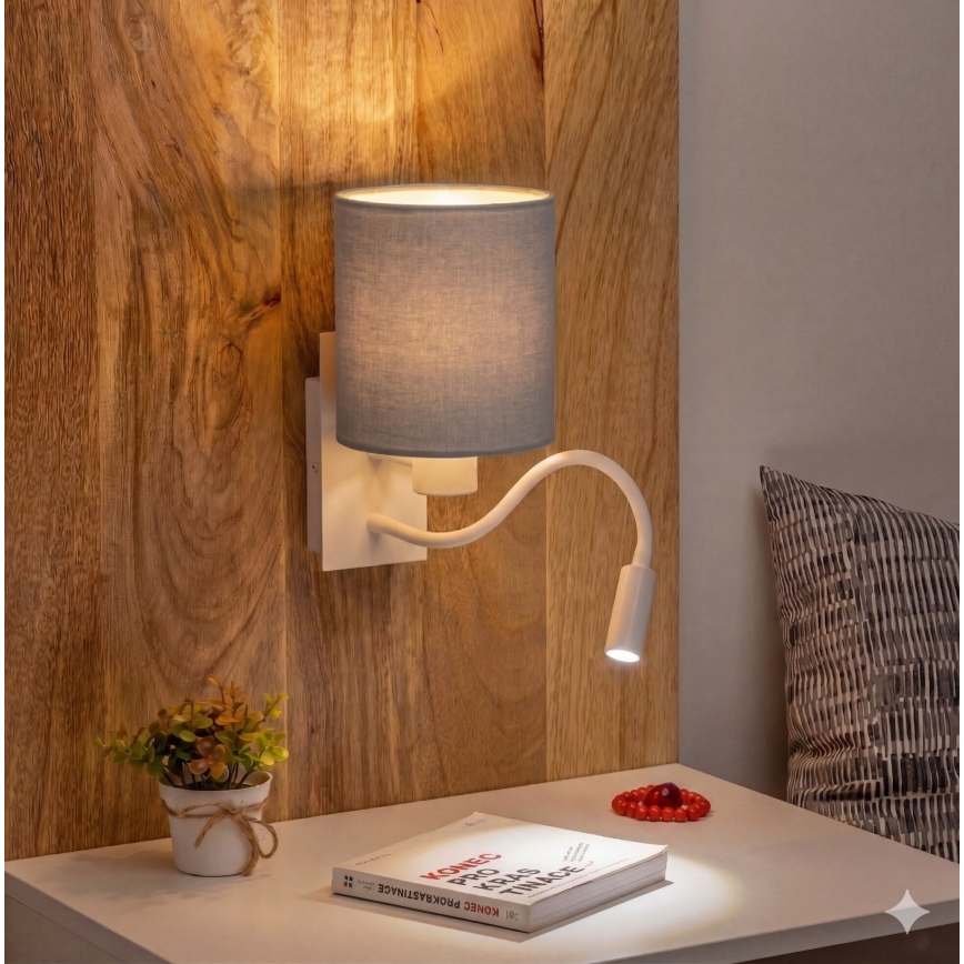 Brilagi - NUBILA LED Flexible Wall Lamp 1xE27/25W/230V + LED/3W white/light grey