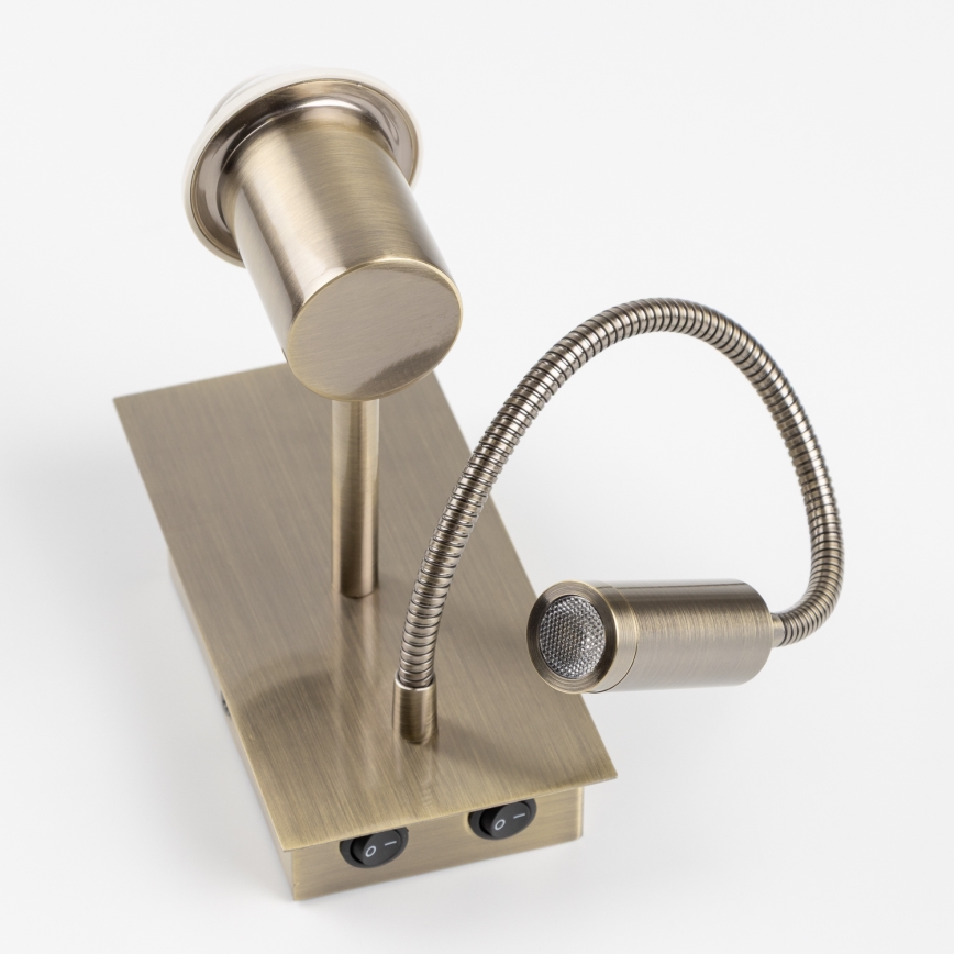 Brilagi - LED Flexible wall lamp NUBILA 1xE27/25W/230V + LED/3W brass