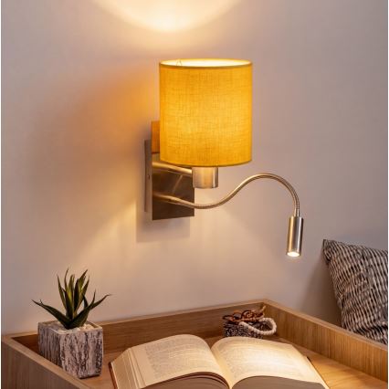 Brilagi - NUBILA LED Flexible Wall Lamp 1xE27/25W/230V + LED/3W matte chrome/yellow