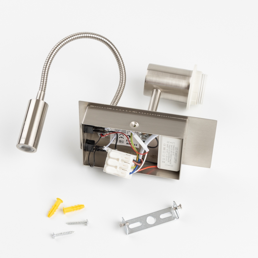 Brilagi - NUBILA LED Flexible Wall Lamp 1xE27/25W/230V + LED/3W matte chrome/yellow