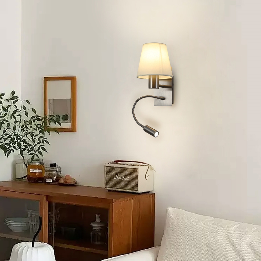 Brilagi - LED Flexible wall lamp NUBILA 1xE27/25W/230V + LED/3W matte chrome/creamy