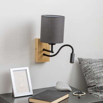 Brilagi - LED Flexible wall lamp NUBILA WOOD 1xE27/25W/230V + LED/3W oak/anthracite