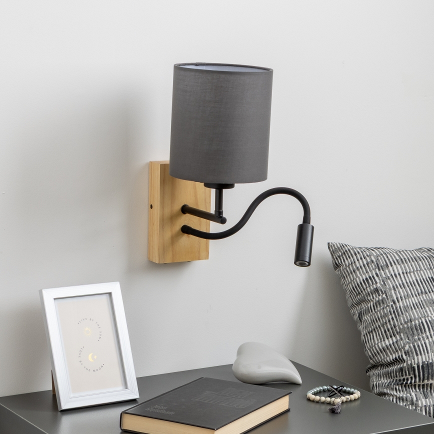 Brilagi - LED Flexible wall lamp NUBILA WOOD 1xE27/25W/230V + LED/3W oak/anthracite